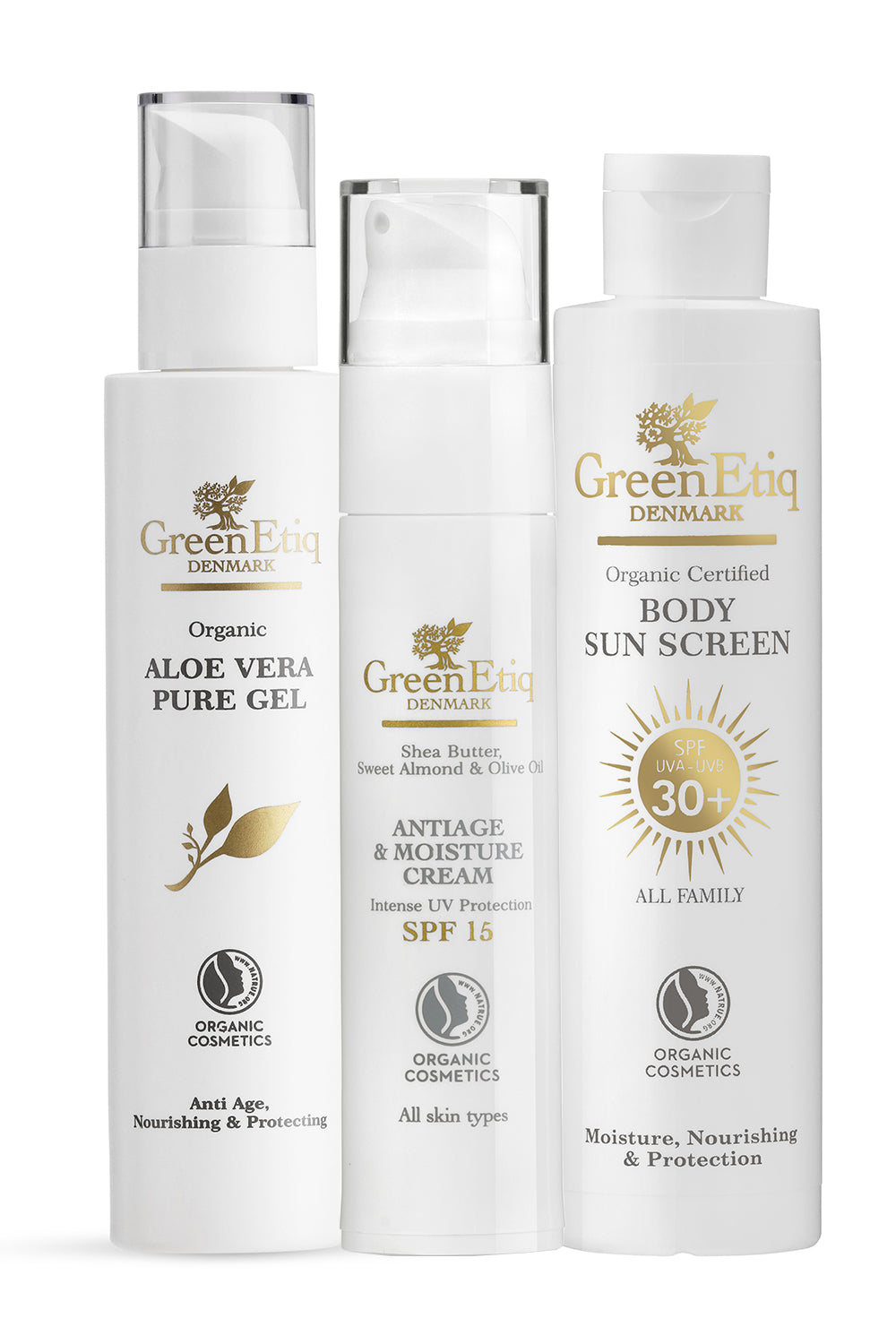 Solpakke 2: BodyLotion Spf30 + AntiAge & Moisture Cream Spf15 + AloeVera Gel