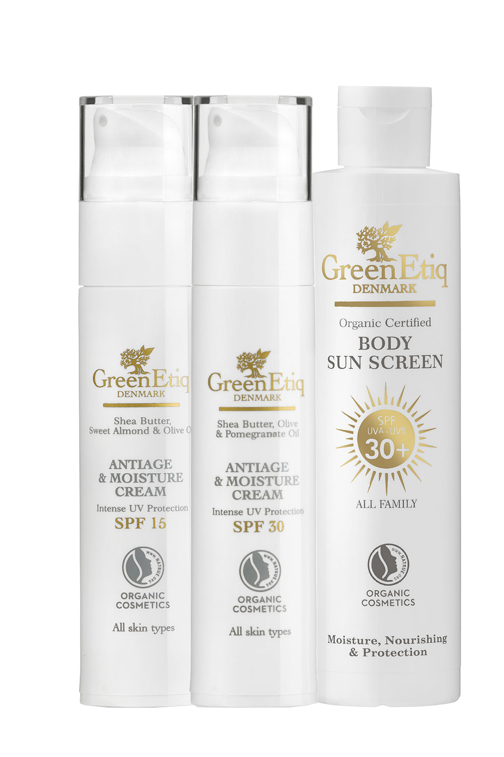 Solpakke 3: AntiAge & Moisture cream SPF 15 + AntiAge & Moisture cream SPF 30 + Body Lotion ALL Family SPF30